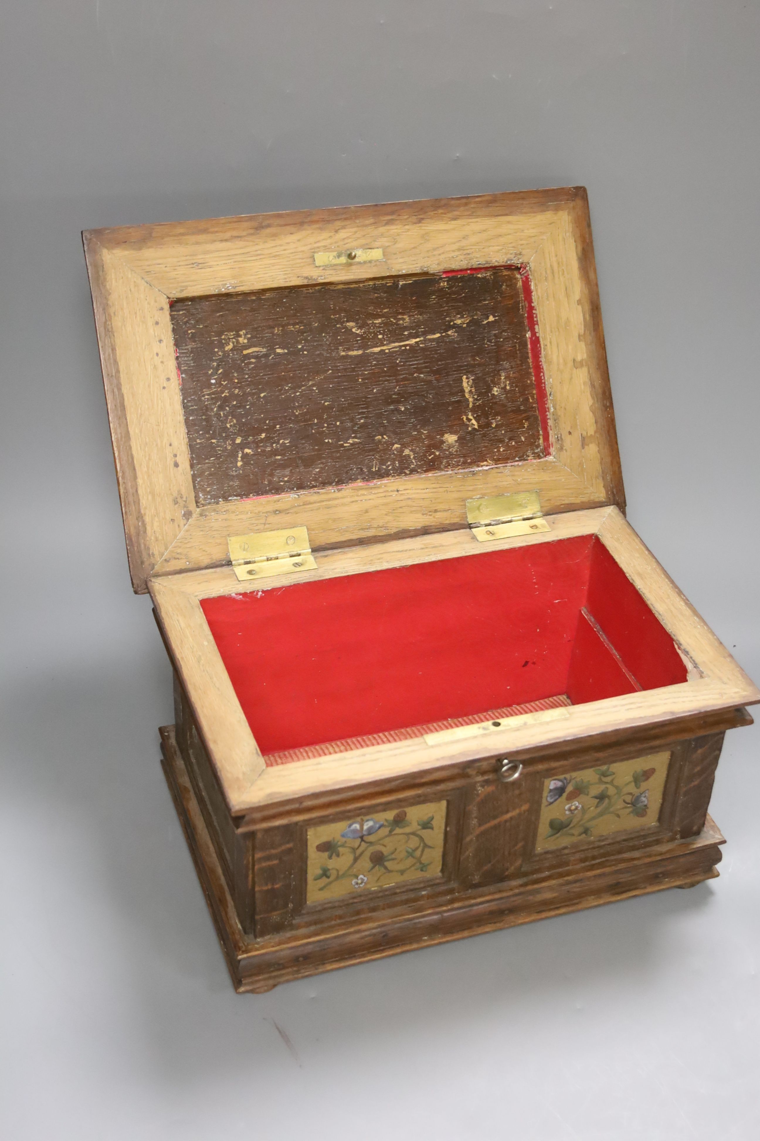 A Continental Aesthetic movement painted oak box. 32cm